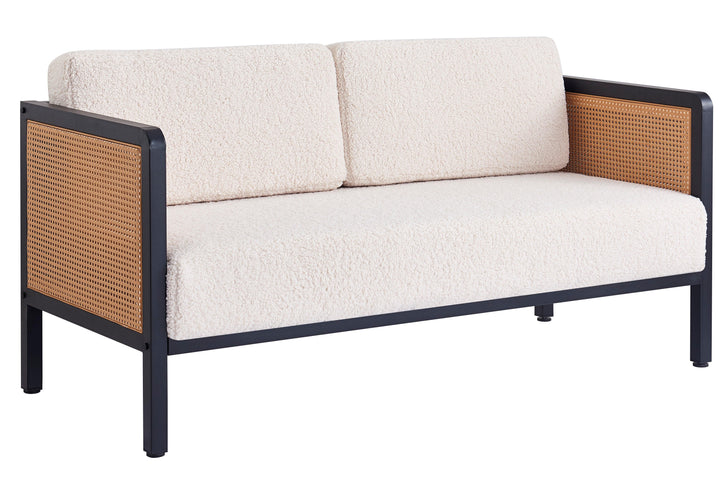 Sofa (2/3-Sitzer) aus Rattan und Wolle Weiß
