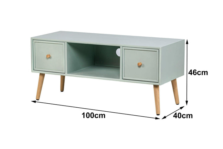 TV-Möbel mit 2 Schubladen aus Massivholz Grün