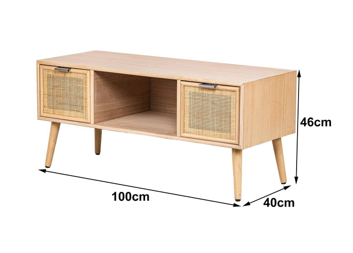 TV-Möbel mit 2 Schubladen aus Holz und Rattan