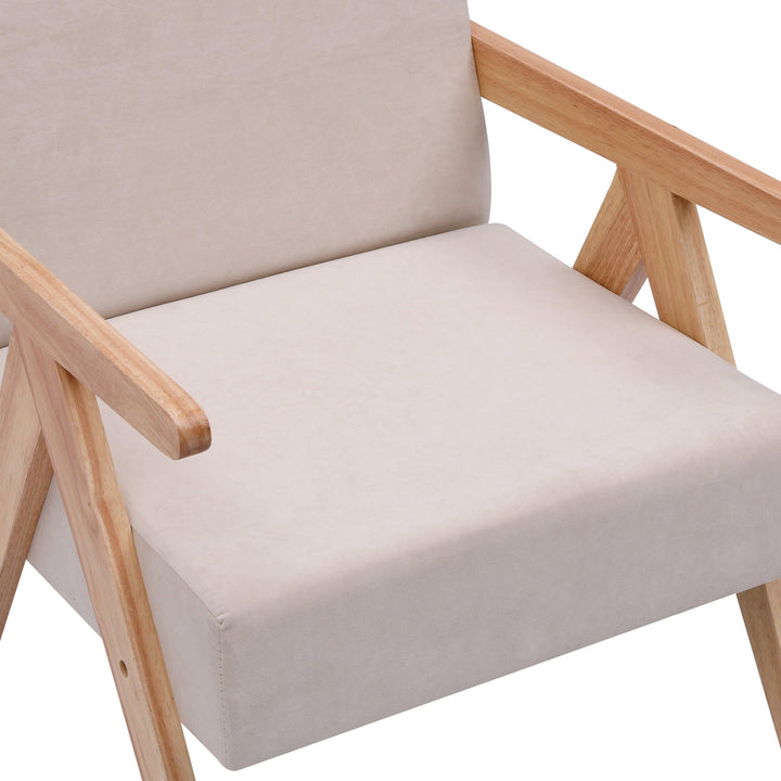 Sessel aus Massivholz und Samt Beige