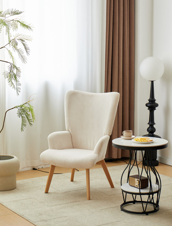 MALMO - Wohnzimmersessel aus Massivholz und Cord in Beige