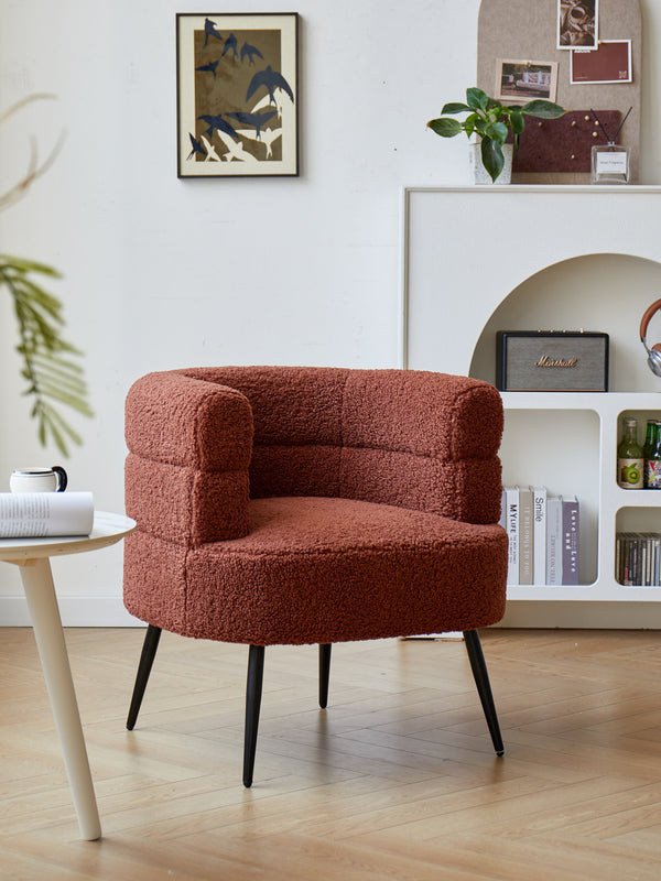 Loungesessel aus Metall und Terracotta-Bouclé