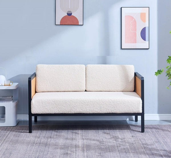 Sofa (2/3-Sitzer) aus Rattan und Wolle Weiß