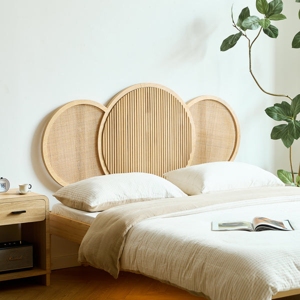BODO - Kopfteil des Bettes 160 aus Massivholz und natürlichem Rattan