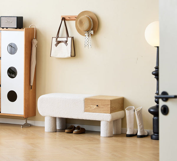 VADSO - Bank mit Aufbewahrung aus weißem Bouclé