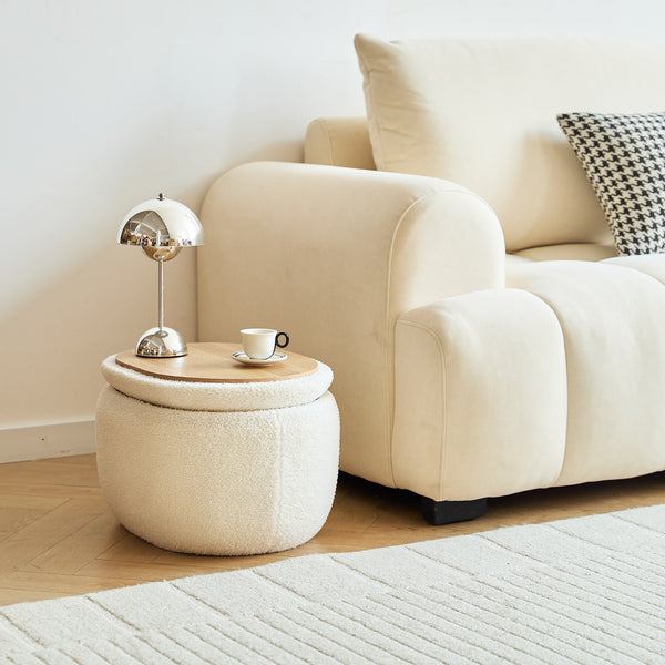 VASA - Hocker Couchtisch mit Aufbewahrung aus weißem Bouclé