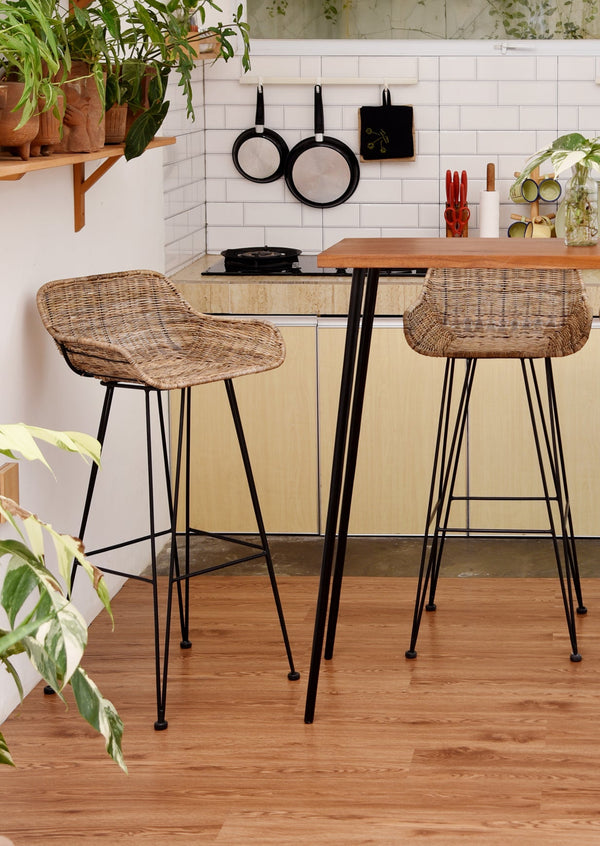 REOK - 2er-Set Barhocker aus Metall und Naturfasern