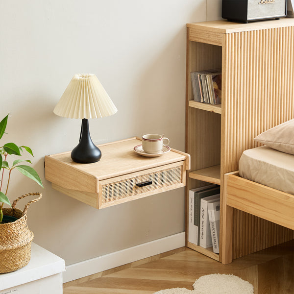 PITEA - Wand-Nachttisch aus Holz und natürlichem Rattan