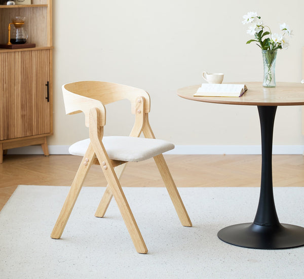 PORI - 2er-Set Esszimmerstühle aus Massivholz und Stoff in Beige