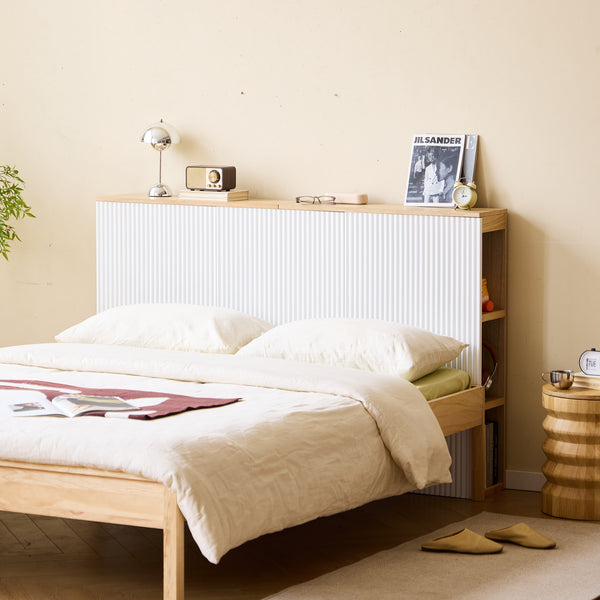 ESLOV - Bettkopfteil 160 aus Holz mit Stauraum weiß