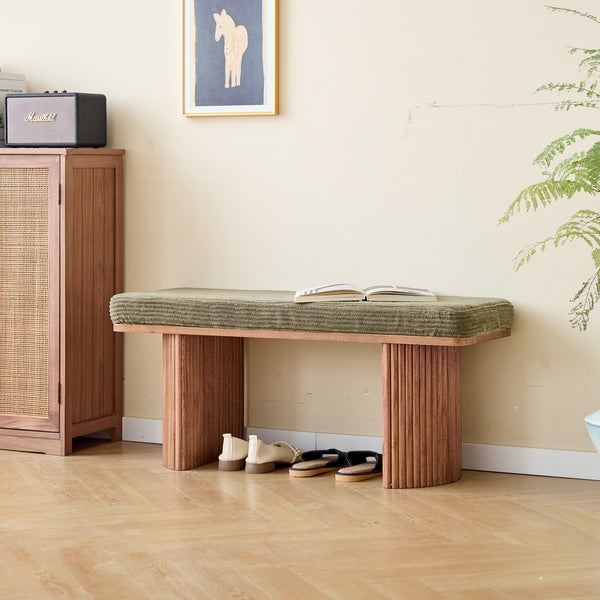 PIREUS - Bank aus Massivholz und grünem Cordstoff