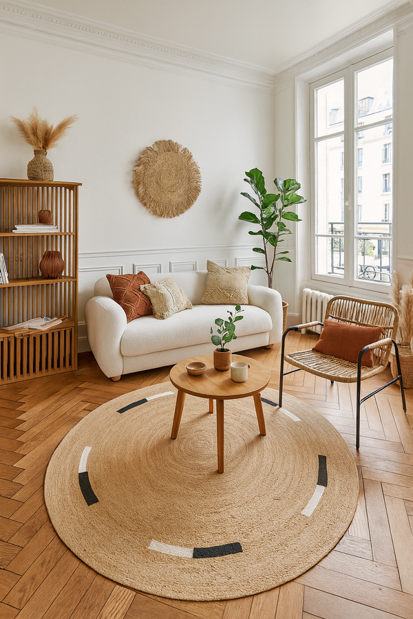 OLAV - Tapis rond en jute naturelle tissé marron 180 x 180 cm