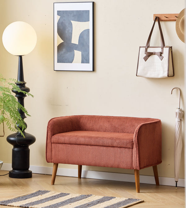 KIRKENES - Truhenbank aus Holz und terracottafarbenem Cordstoff