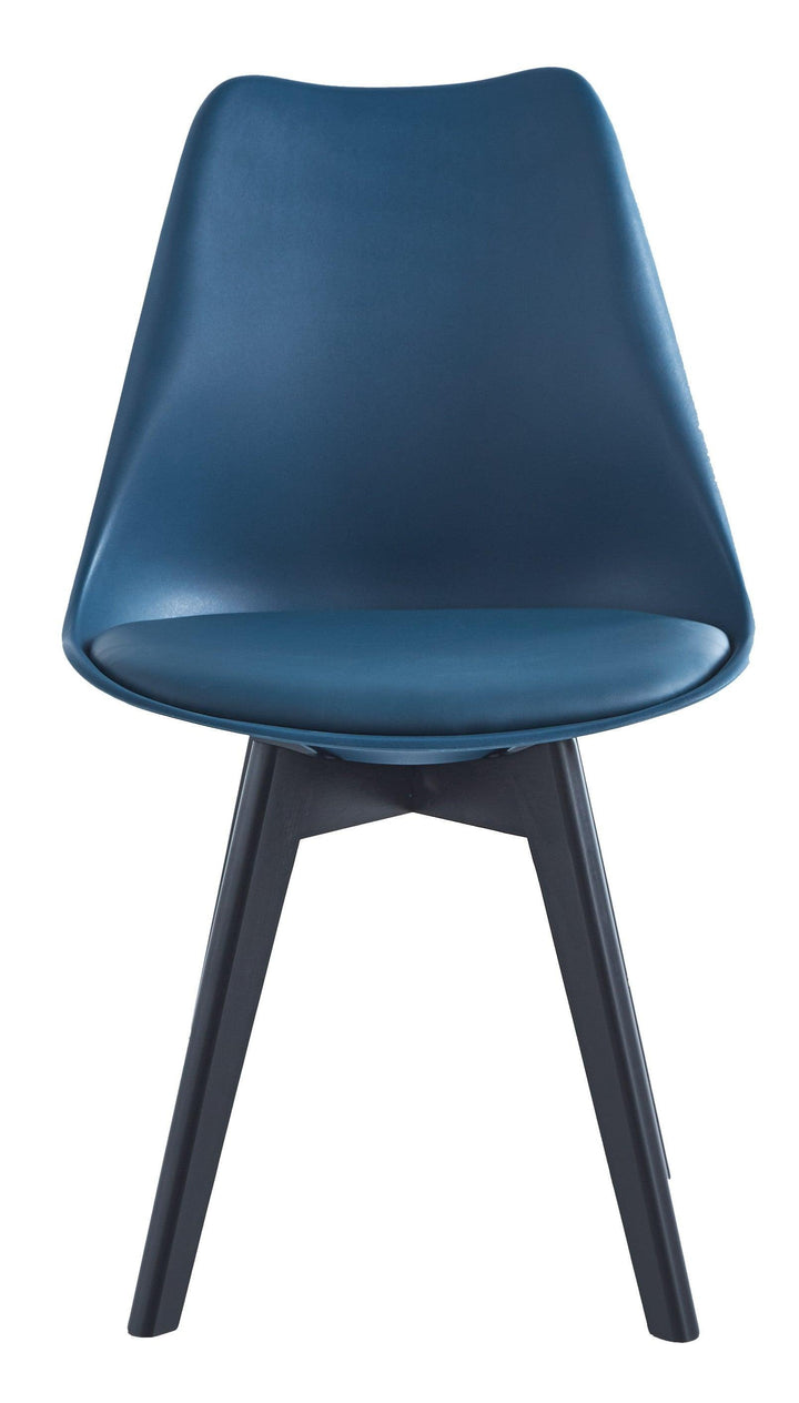 Set aus 4 skandinavischen Stühlen aus Holz und blauem Polypropylen