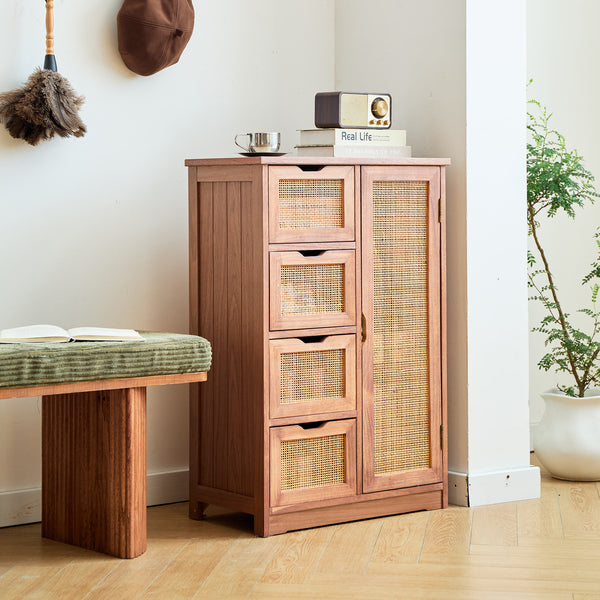 KIEL - Sideboard / Aufbewahrungsmöbel aus Walnussholz und Rattan