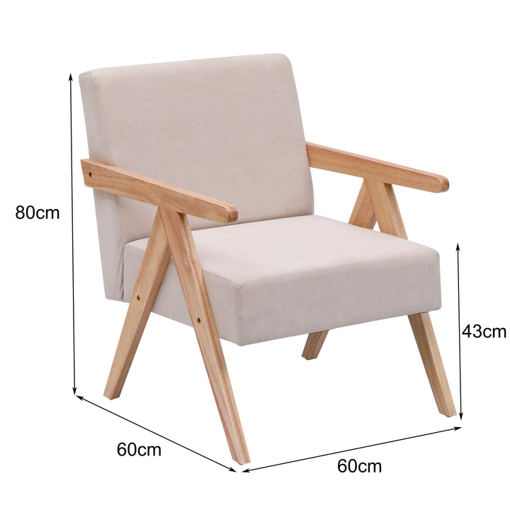 Sessel aus Massivholz und Samt Beige