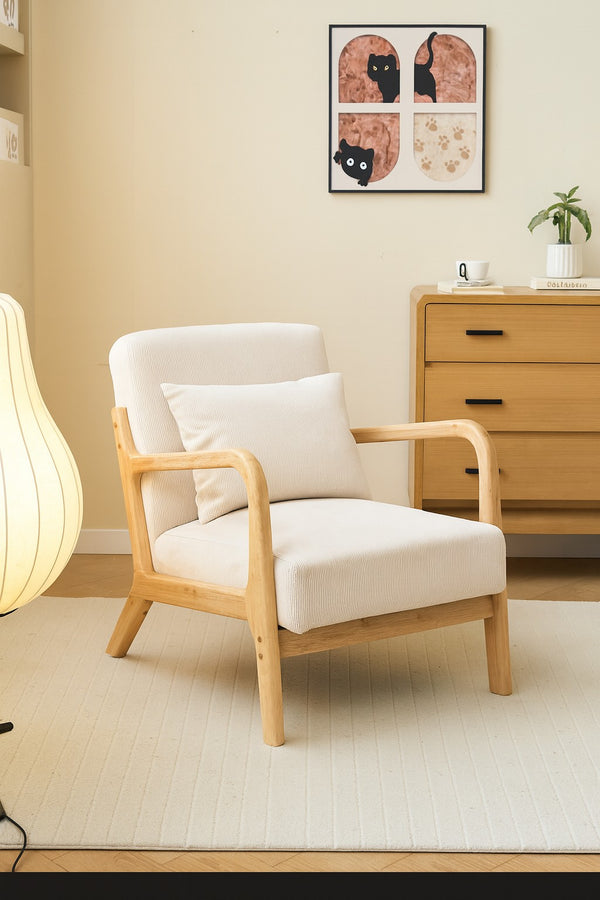 OHAMA - Sessel aus Massivholz und Cord Beige