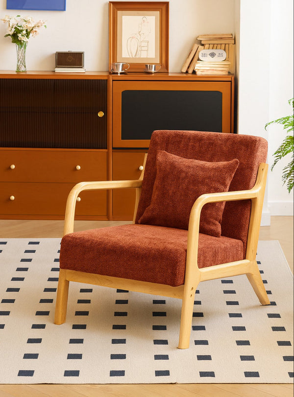 OHAMA - Wohnzimmersessel aus Massivholz und Terracotta-Stoff
