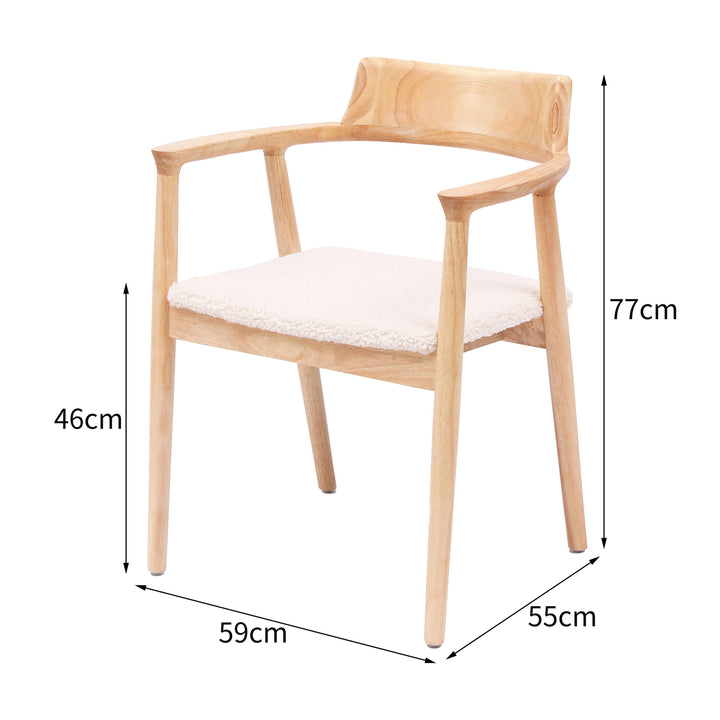 Esszimmerstühle (2er Set) aus Massivholz und Wolle Weiß