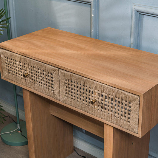 Konsolentisch mit 2 Schubladen aus Holz und Seil
