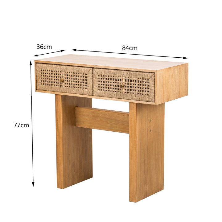 Konsolentisch mit 2 Schubladen aus Holz und Seil