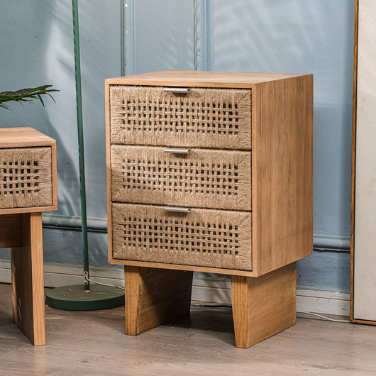 Kommode mit 3 Schubladen aus Holz und Seil